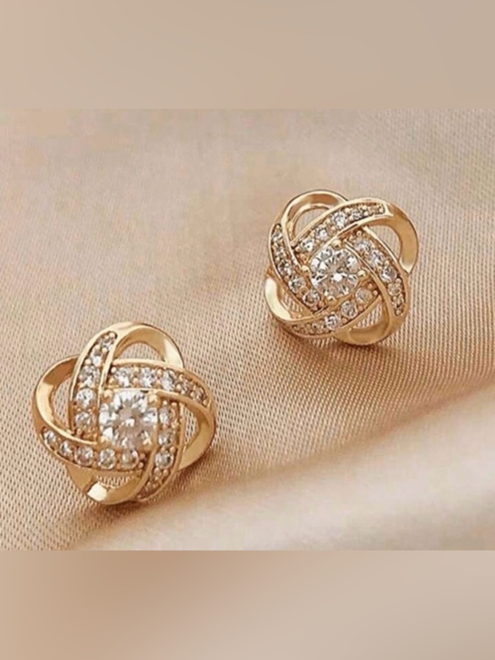 Gold Knot Crystal Stud Earrings - Gold Color